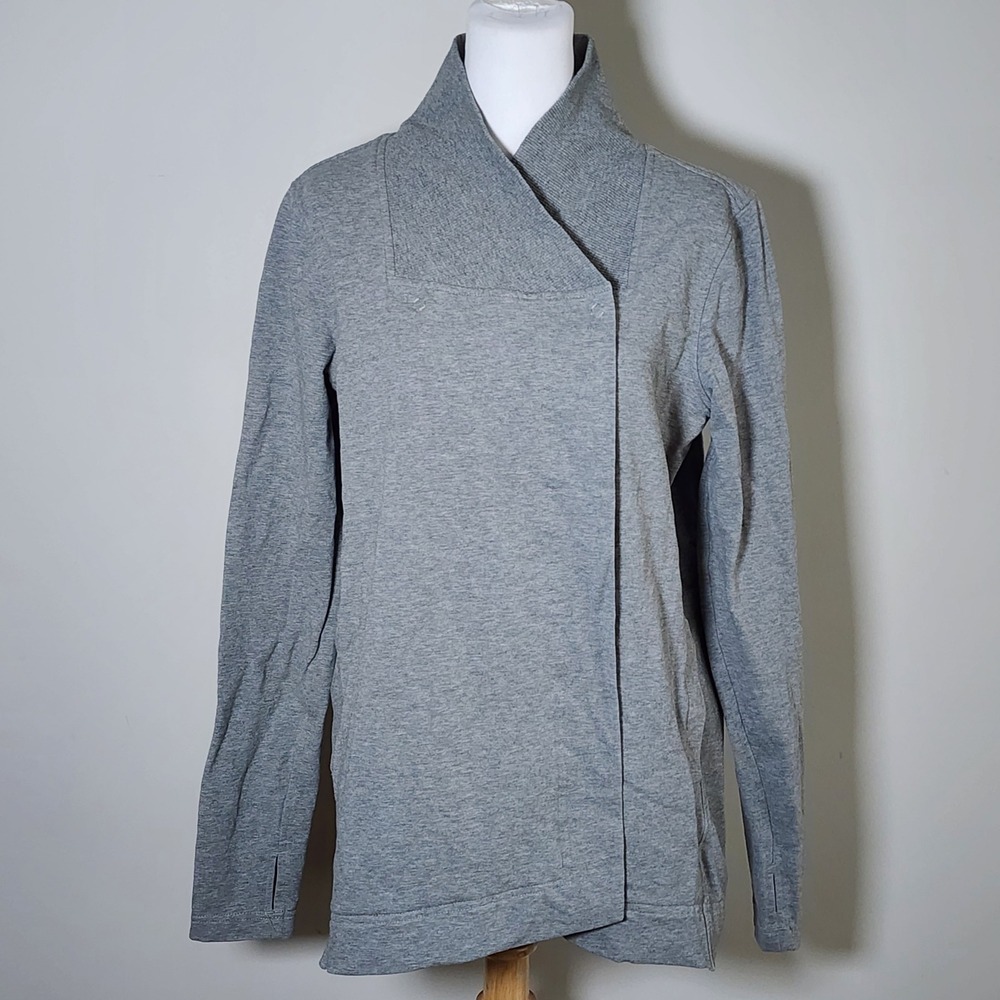 Lululemon Belle Wrap Top Womens 8 Grey French Terry Cardigan Jacket Yoga Sporty